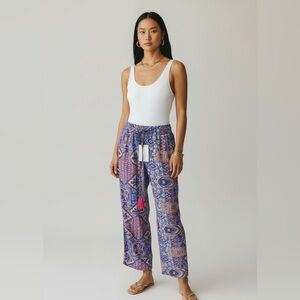 NWT Paisley Satin Wide Leg Palazzo Pants Boho Tassel Chelsea & Theodore Small